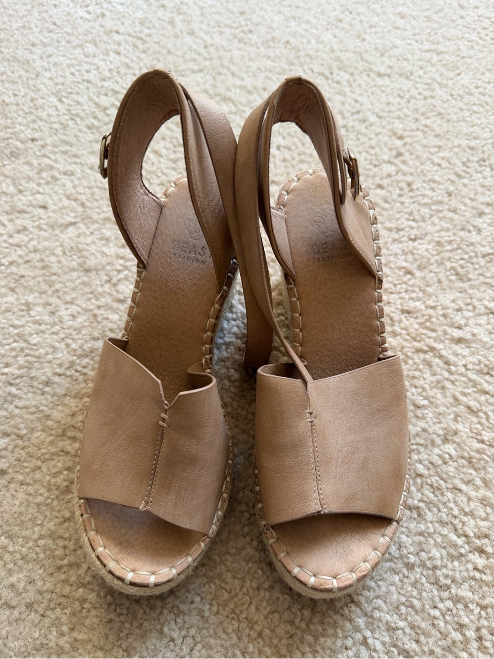 BEAST FASHION Beige/Tan Espadrille Wedge Slingback Sandals
